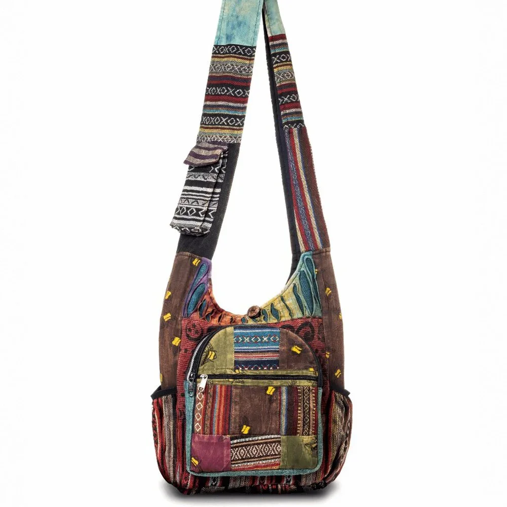 Bee Hobo Bag - Handmade Cotton Patch Shoulder Bag from Nepal - Picture 12 of 13